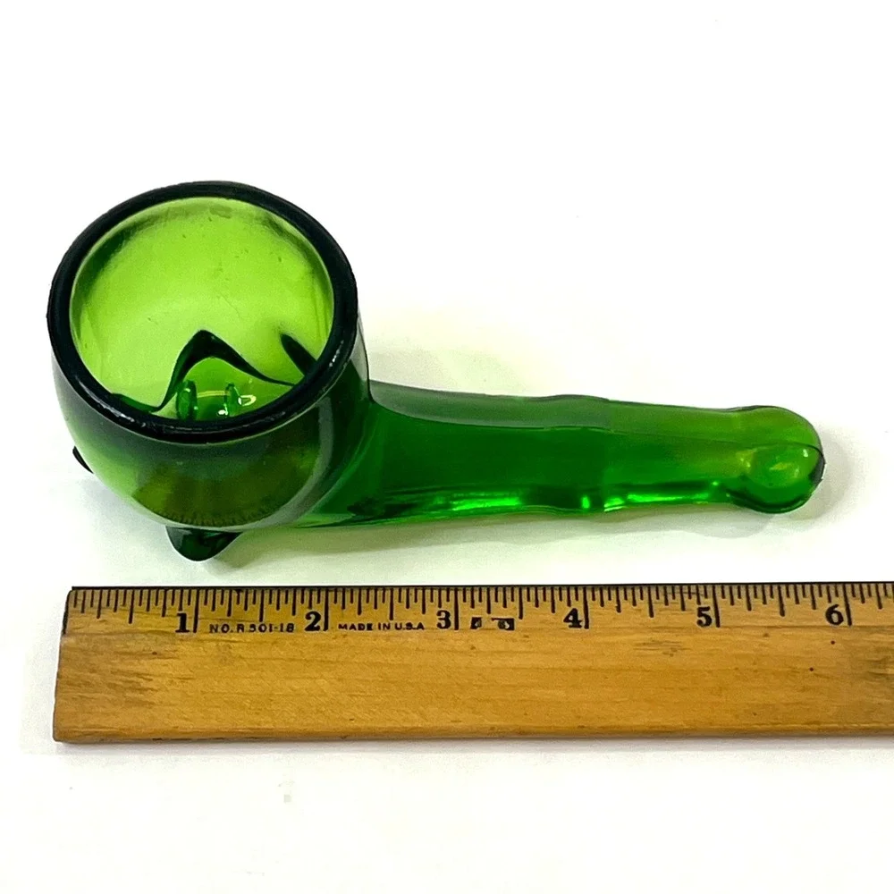 Emerald Green Glass Pipe-Shaped Candle Holder Toothpick Match Holder Ash Tray 6